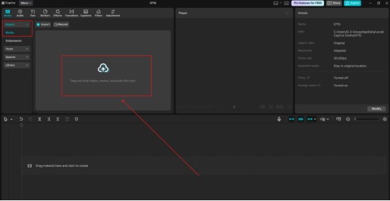 Import Your Video into CapCut Desktop
